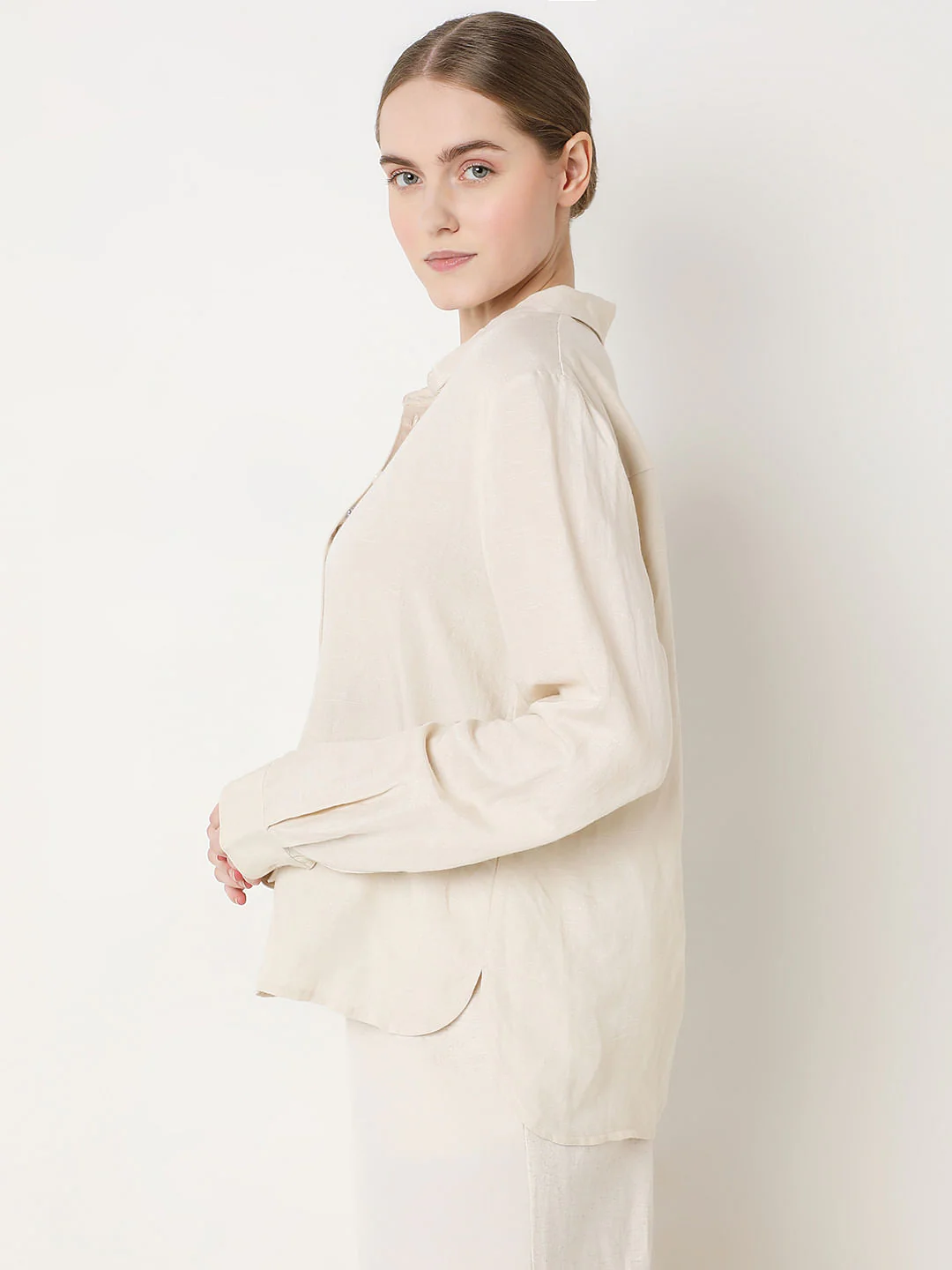 Light Beige Linen Co-Ord Set Shirt - Image 3