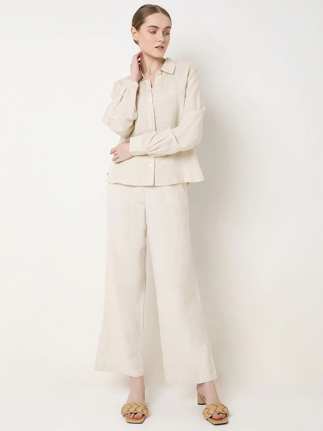 Light Beige Linen Co-Ord Set Shirt - Image 5