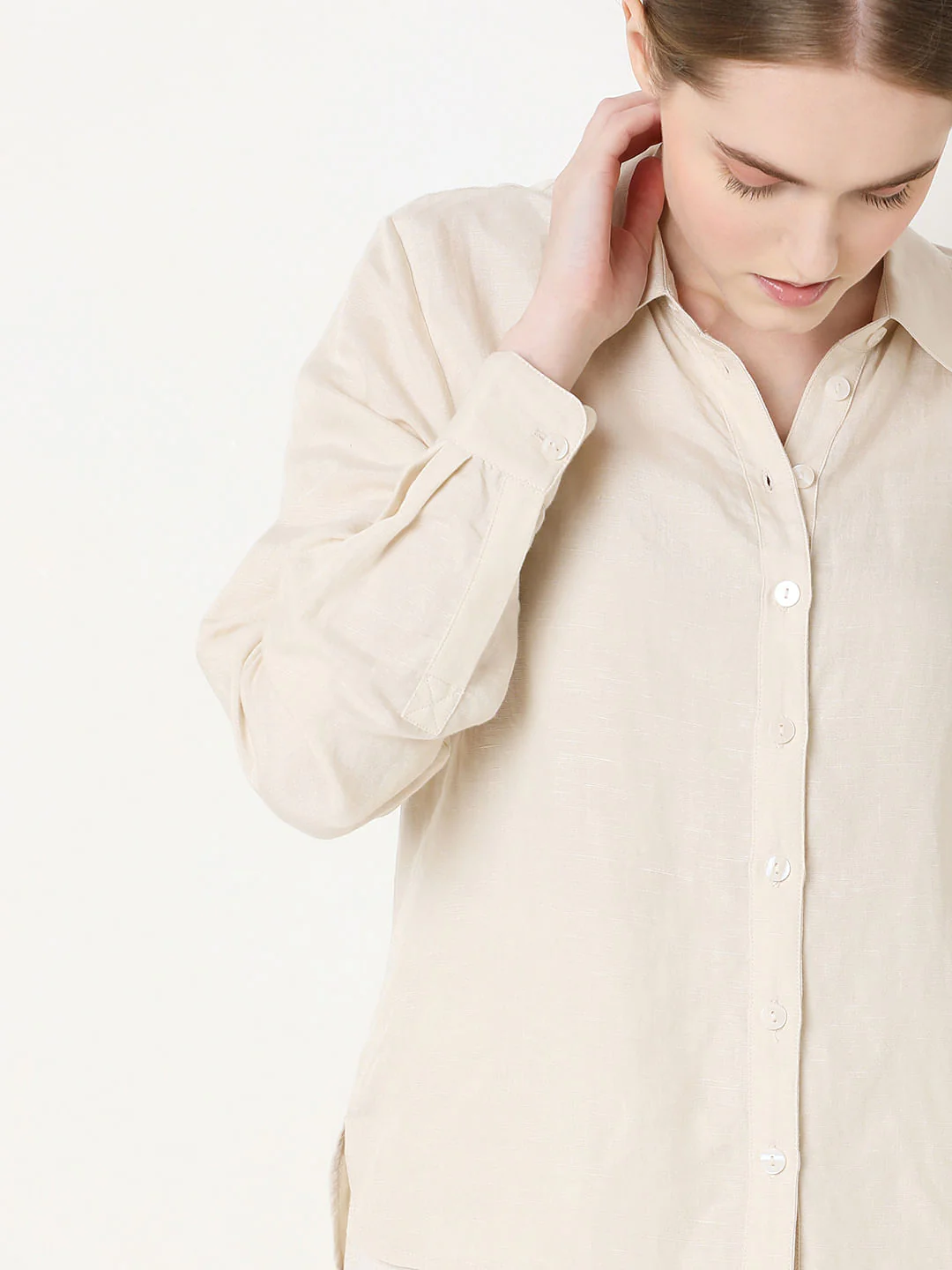 Light Beige Linen Co-Ord Set Shirt - Image 6