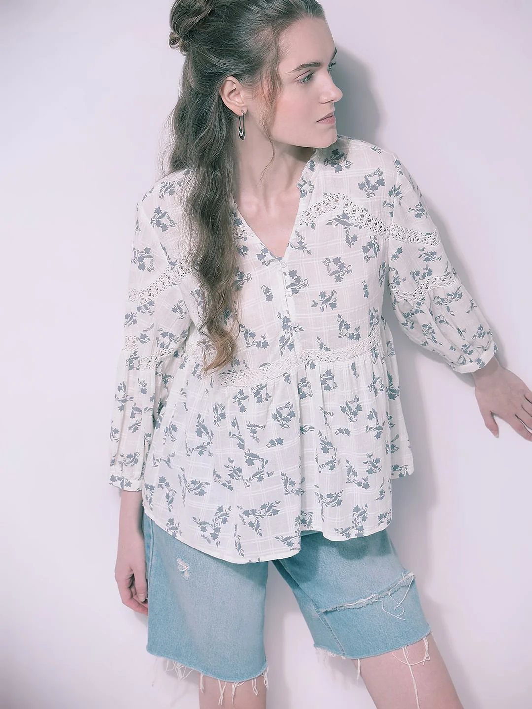 Off-White Floral Peplum Top