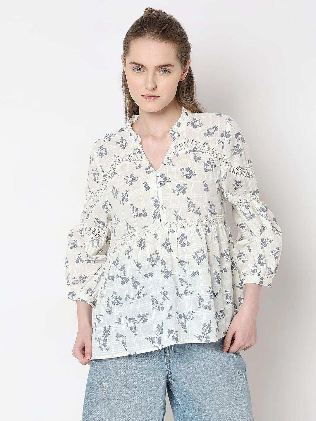 Off-White Floral Peplum Top - Image 2