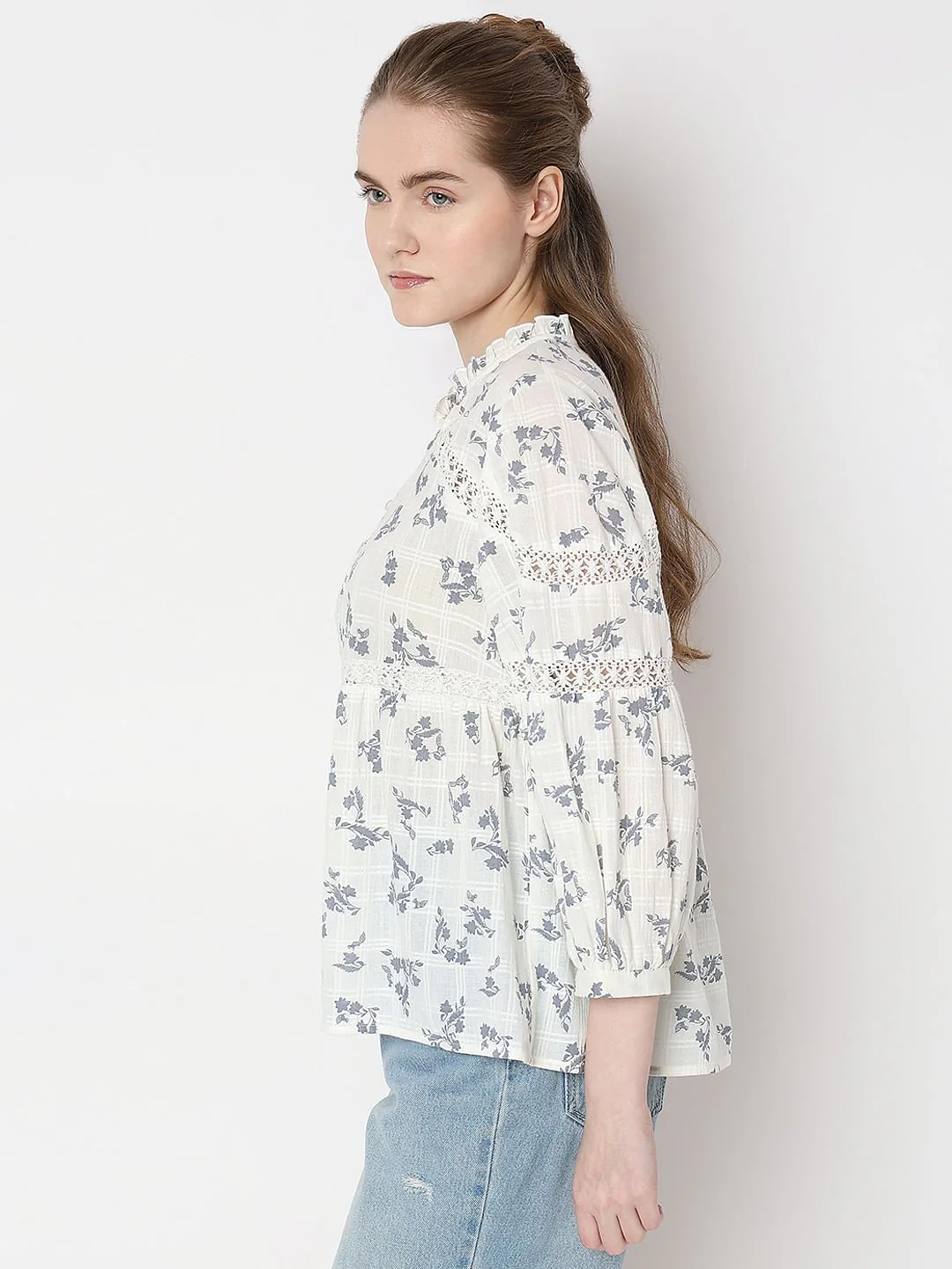 Off-White Floral Peplum Top - Image 3