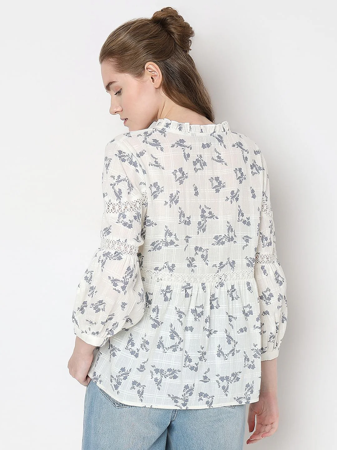 Off-White Floral Peplum Top - Image 4