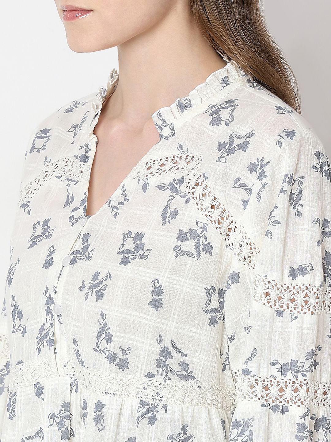 Off-White Floral Peplum Top - Image 8
