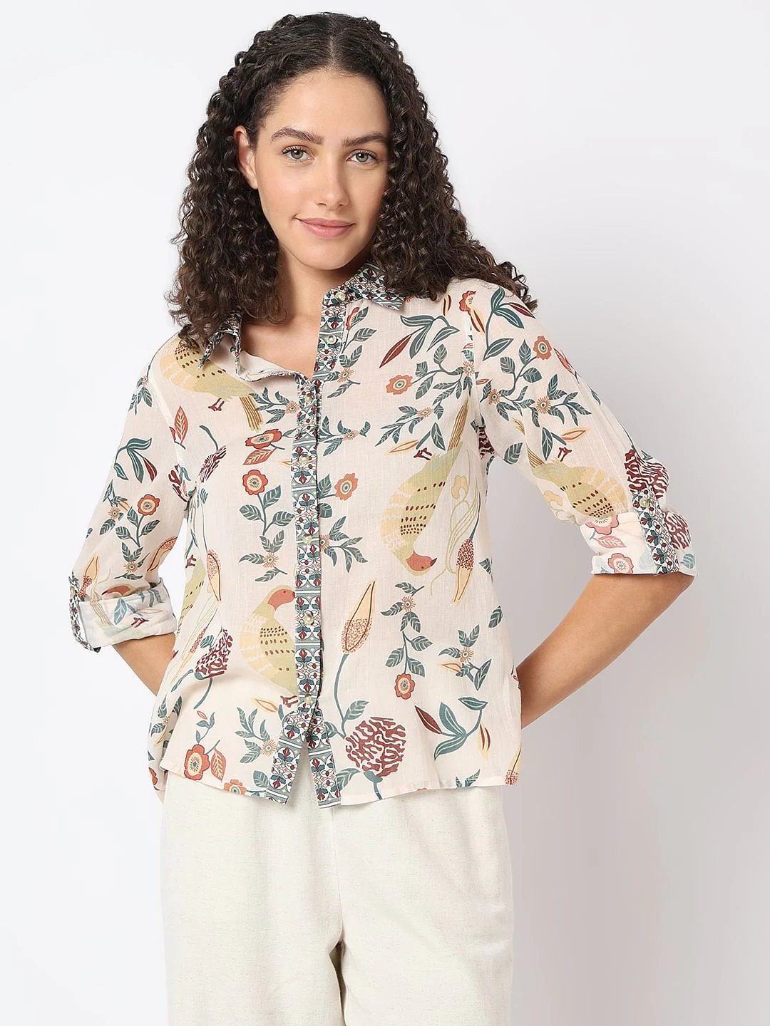 Beige Printed Cotton Shirt - Image 2