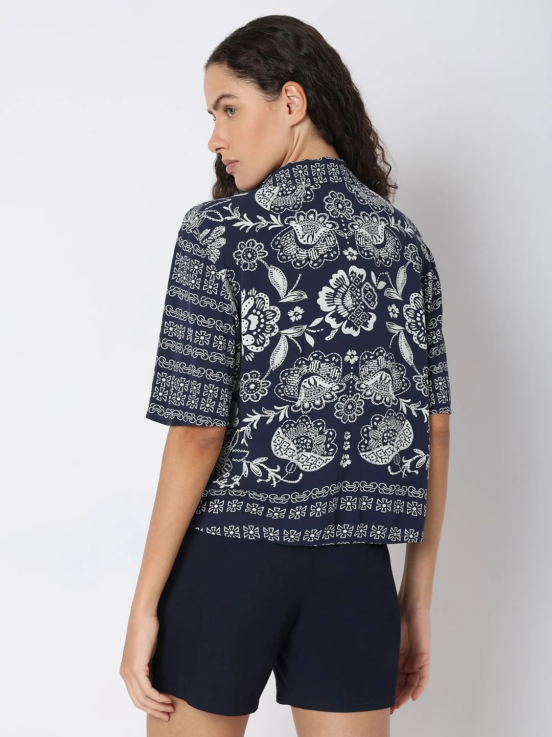 Navy Blue Printed Viscose Shirt - Image 4