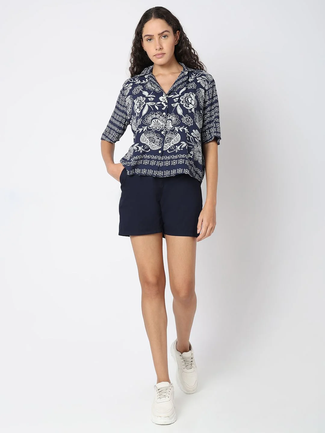Navy Blue Printed Viscose Shirt - Image 5