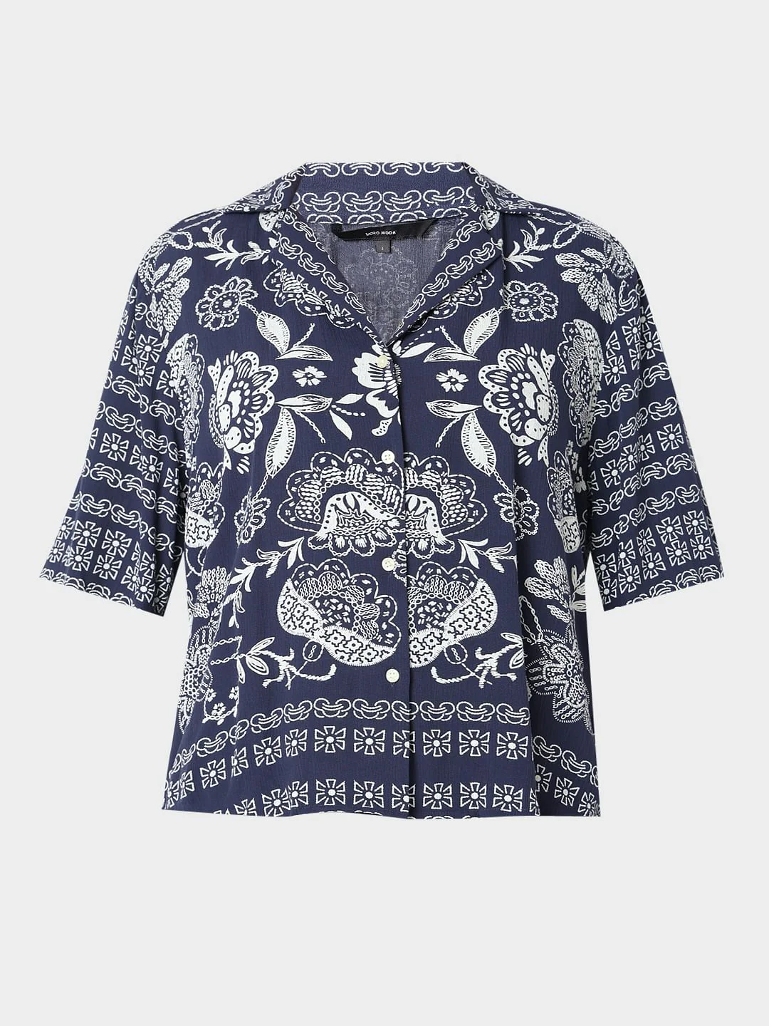 Navy Blue Printed Viscose Shirt - Image 7