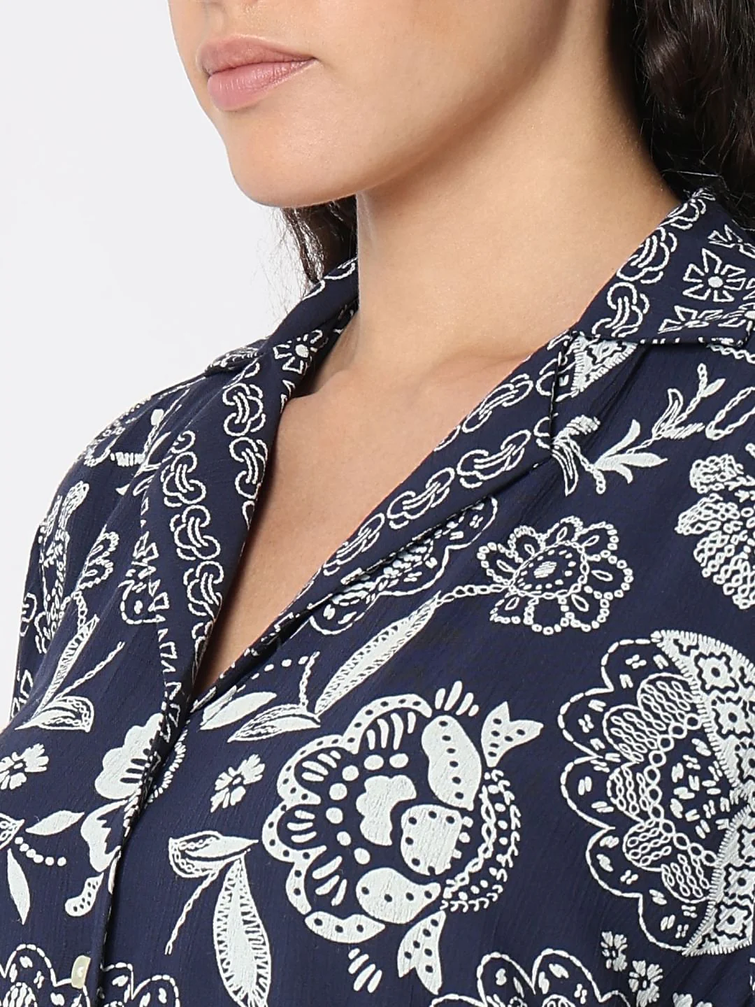 Navy Blue Printed Viscose Shirt - Image 8
