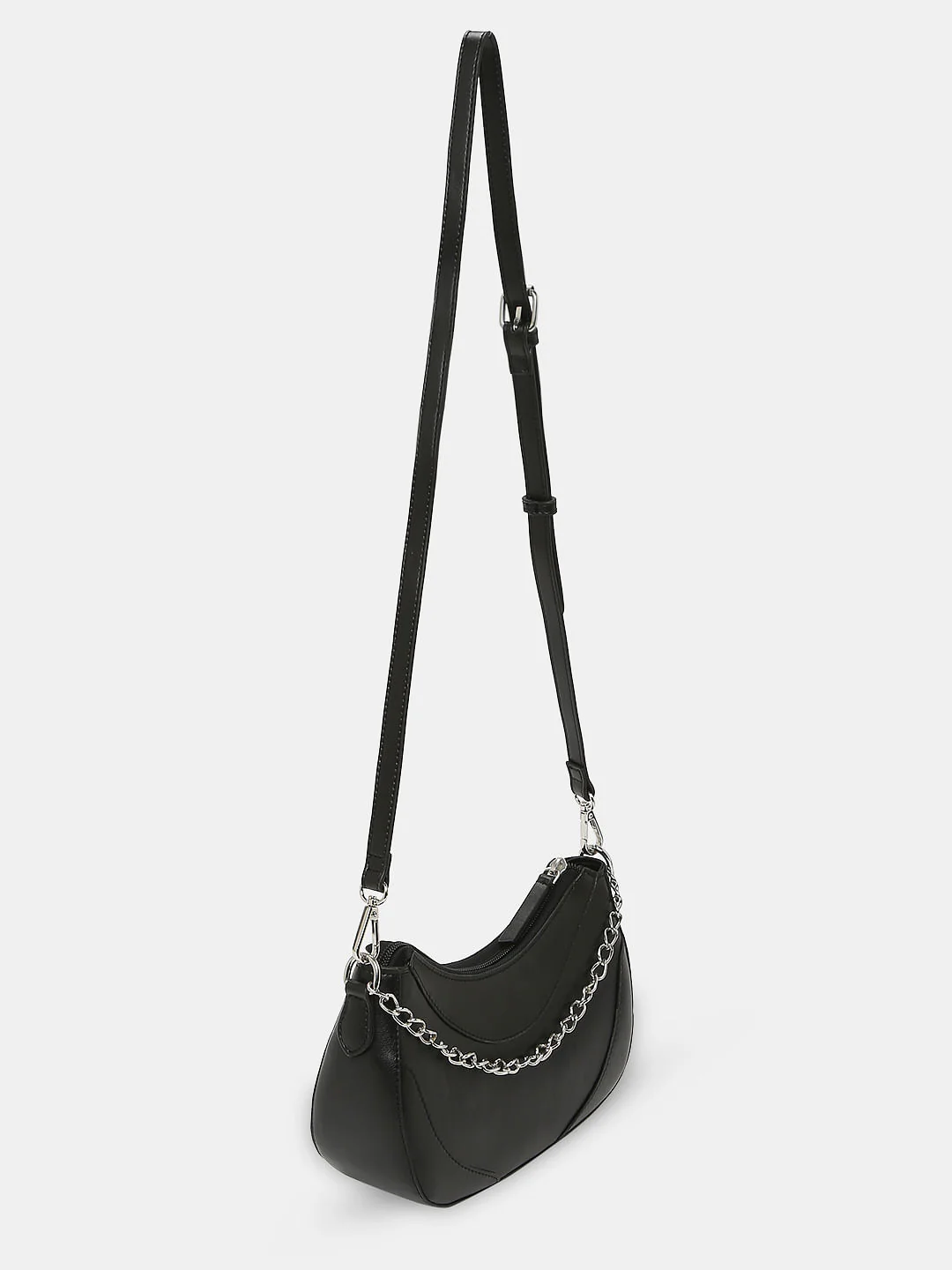 Black Chain Detail Hobo Bag - Image 3