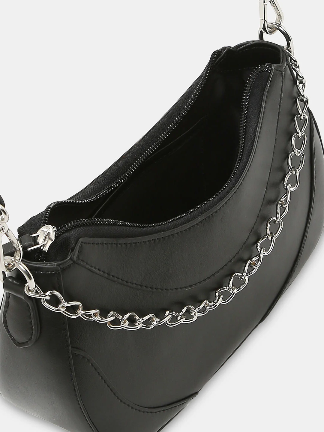 Black Chain Detail Hobo Bag - Image 4