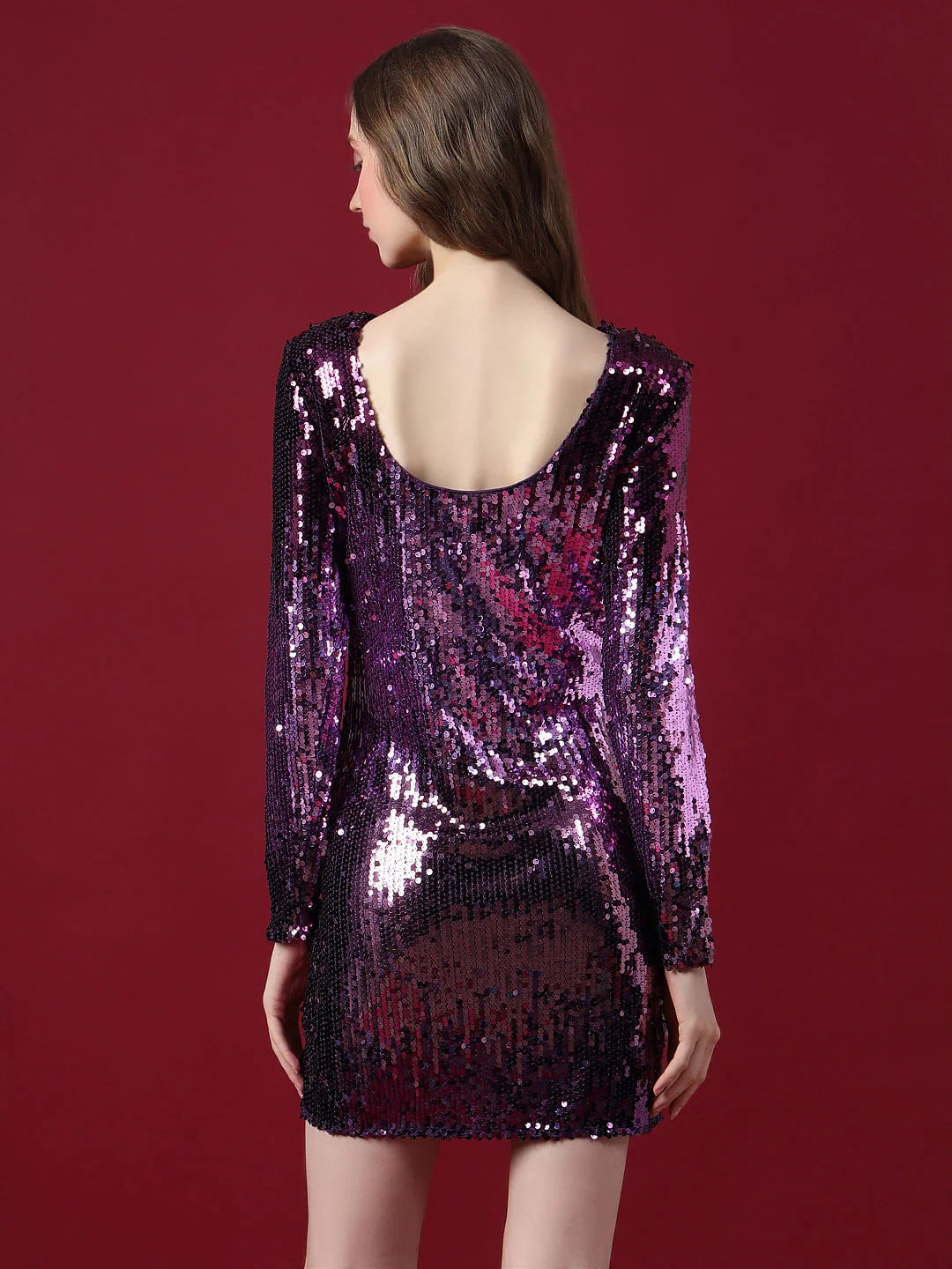 Marquee Purple Sequined Mini Dress - Image 4