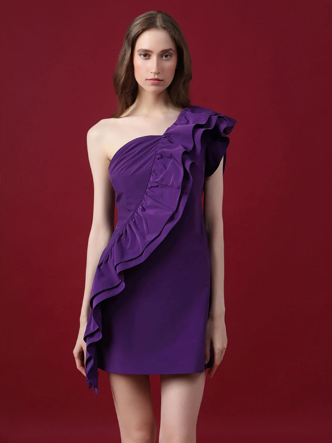 Marquee Purple One-Shoulder Mini Dress - Image 2