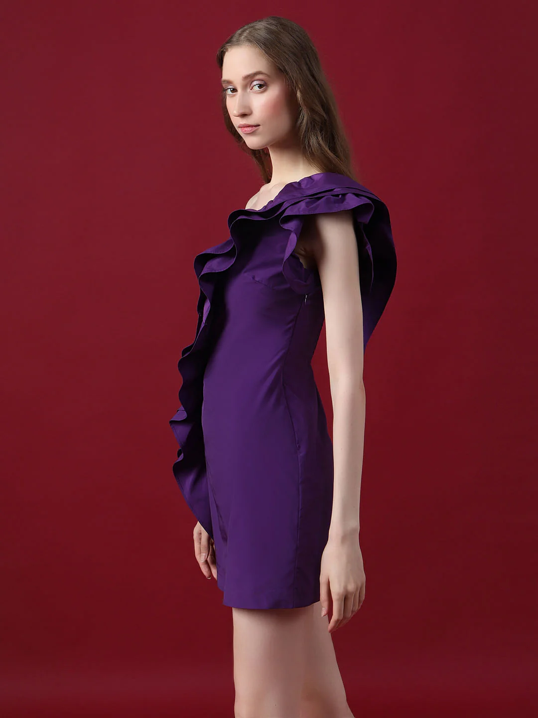 Marquee Purple One-Shoulder Mini Dress - Image 3