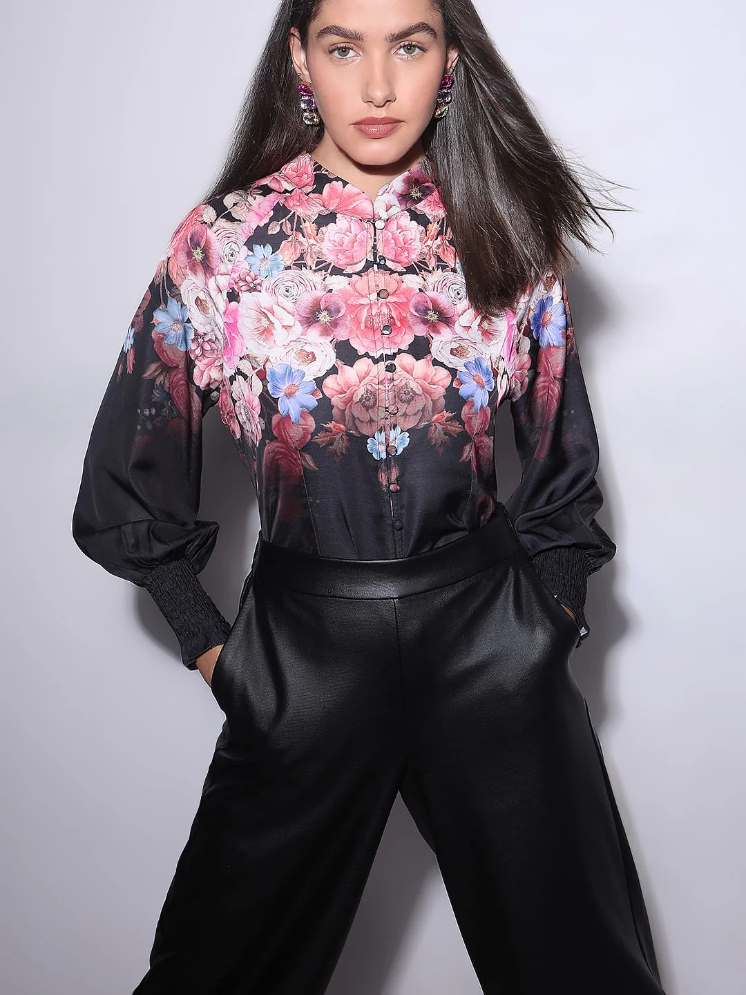 Black Floral Print Top