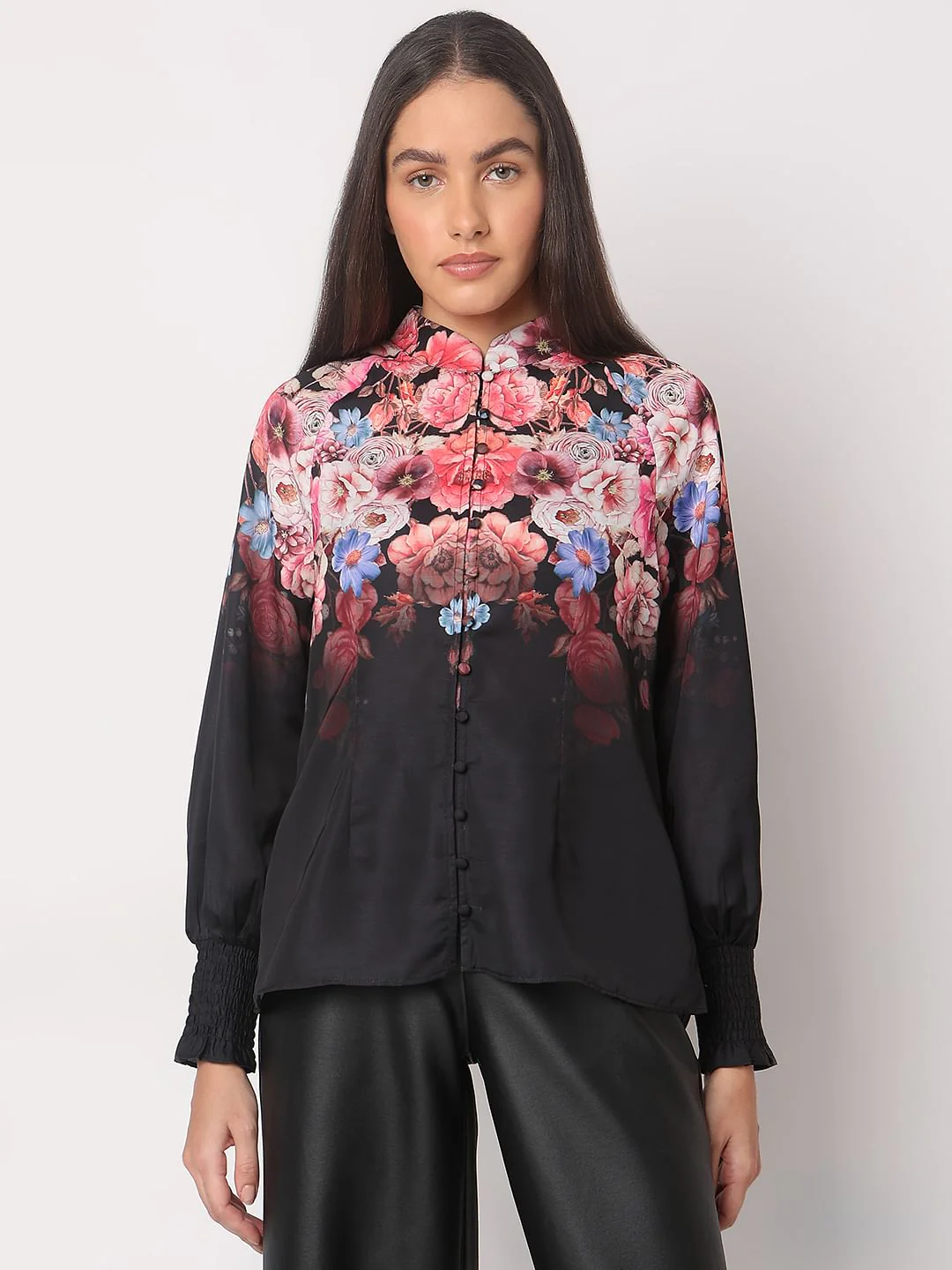 Black Floral Print Top - Image 2