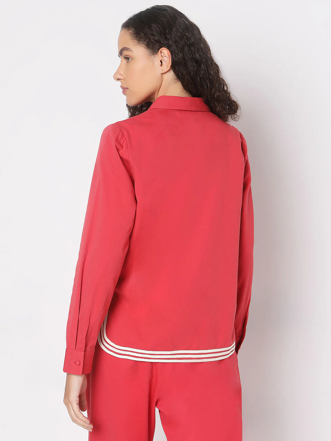 Red Contrast Hem Co-Ord Set Shirt - Image 4
