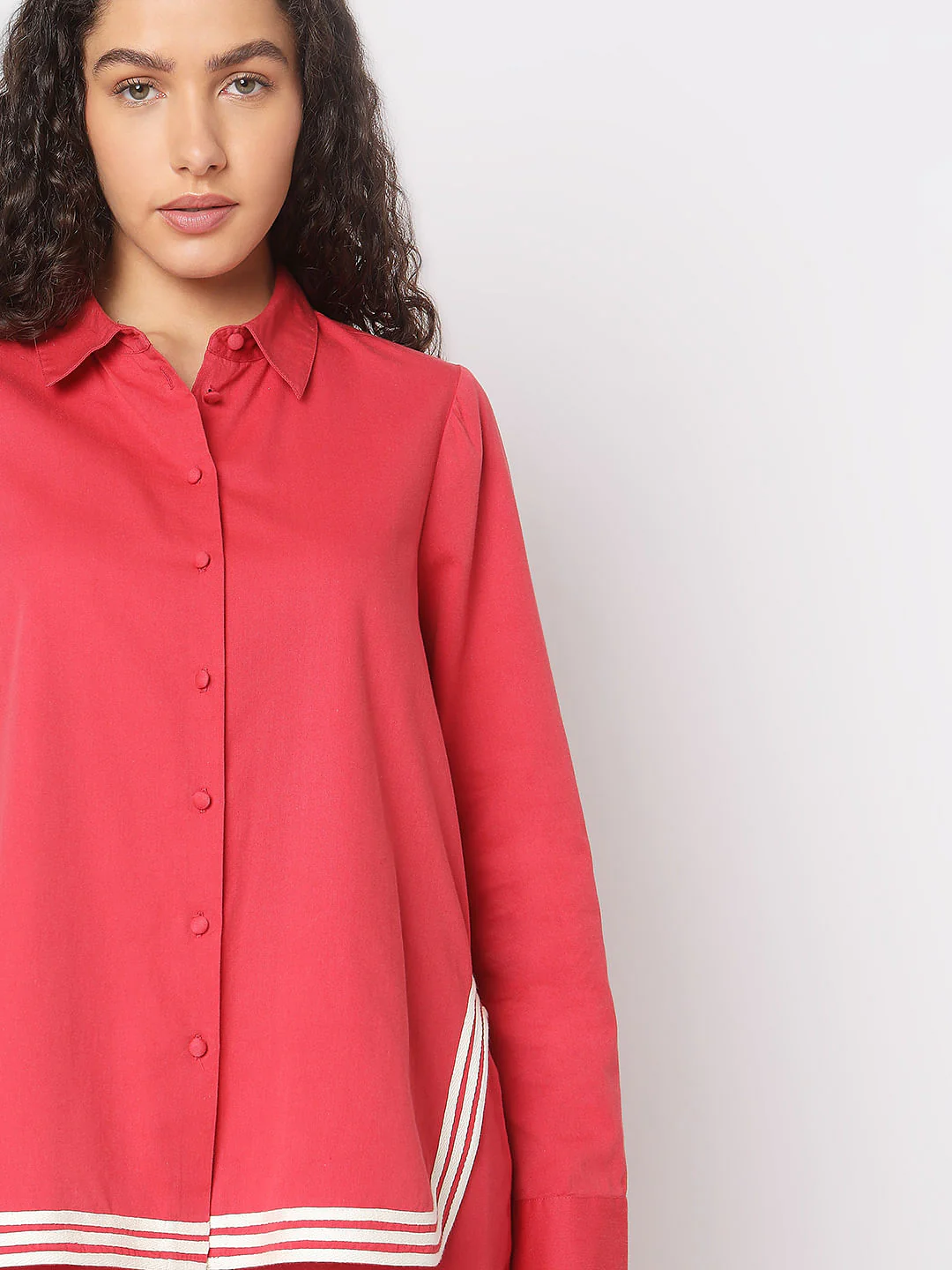 Red Contrast Hem Co-Ord Set Shirt - Image 6