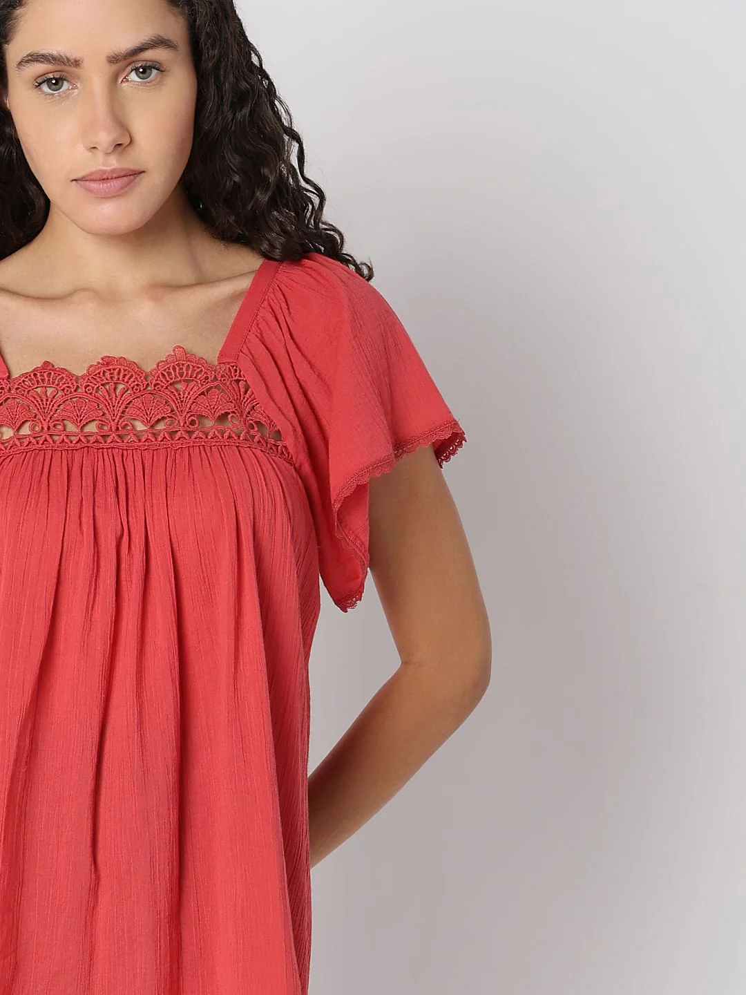 Red Lace Trim Cotton Top - Image 6