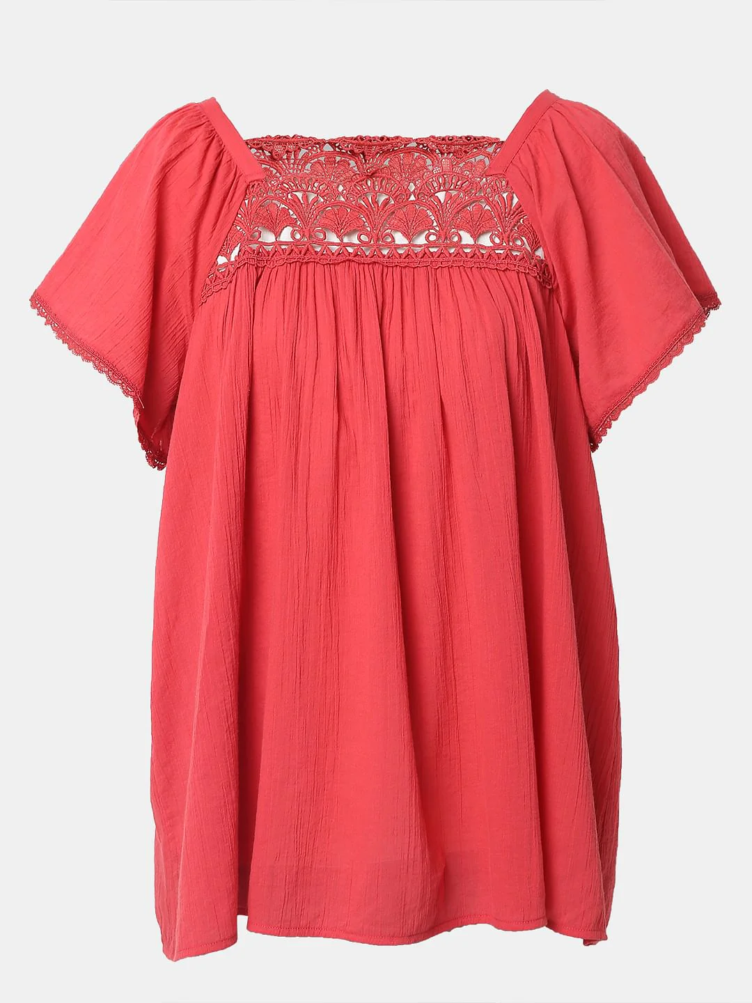 Red Lace Trim Cotton Top - Image 7