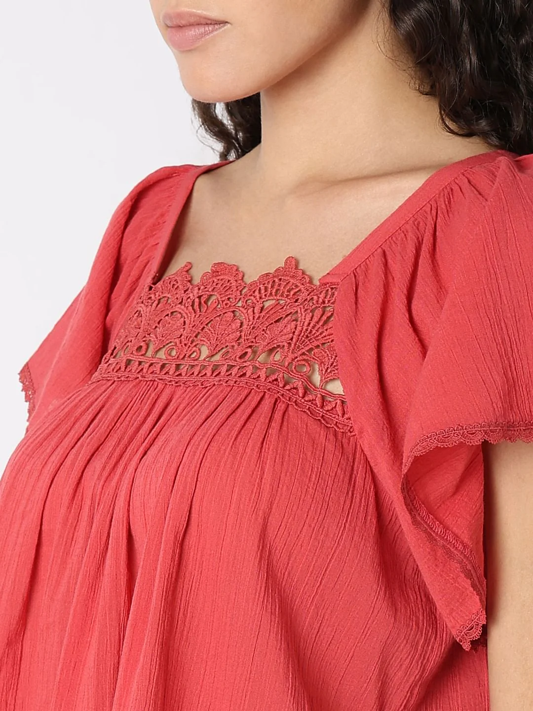 Red Lace Trim Cotton Top - Image 8