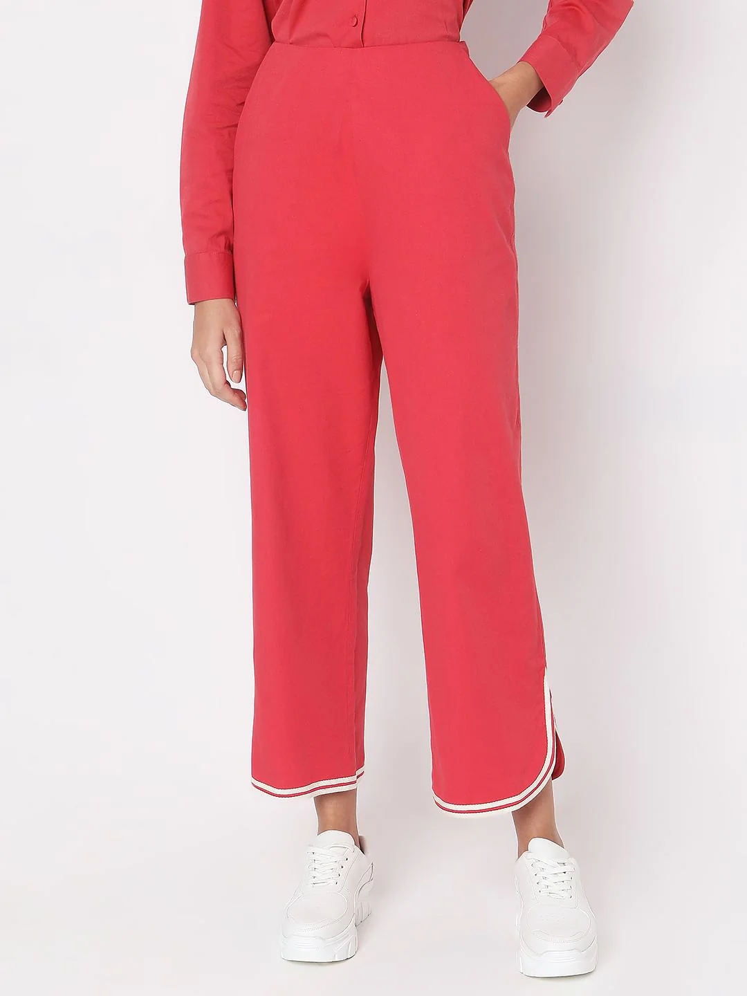Red Contrast Hem Co-Ord Set Pants - Image 2
