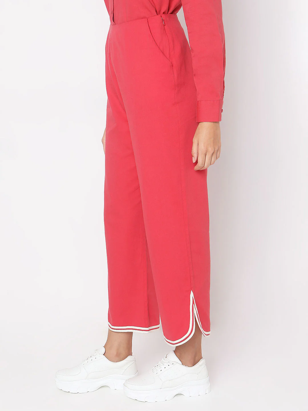 Red Contrast Hem Co-Ord Set Pants - Image 3