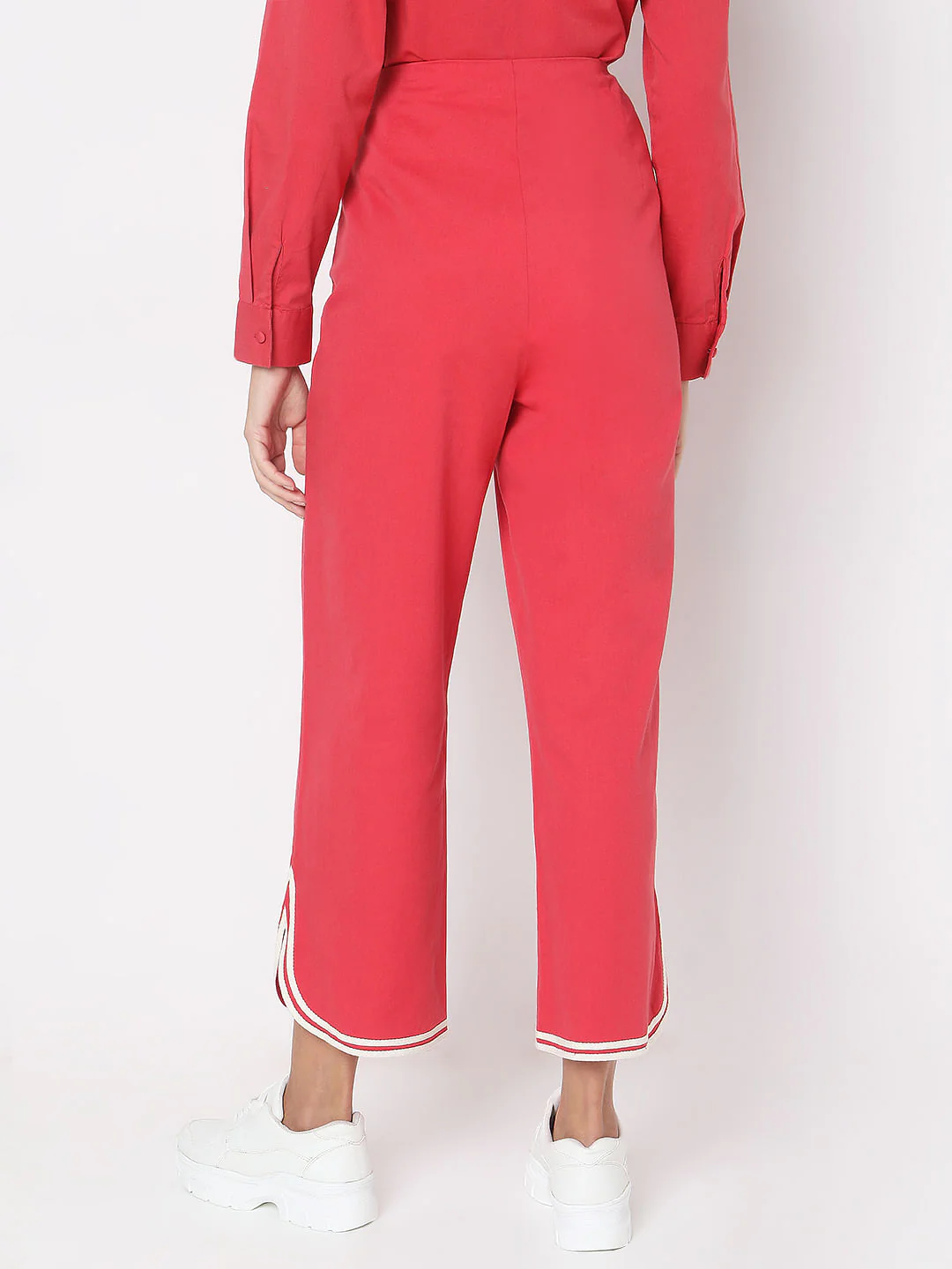 Red Contrast Hem Co-Ord Set Pants - Image 4