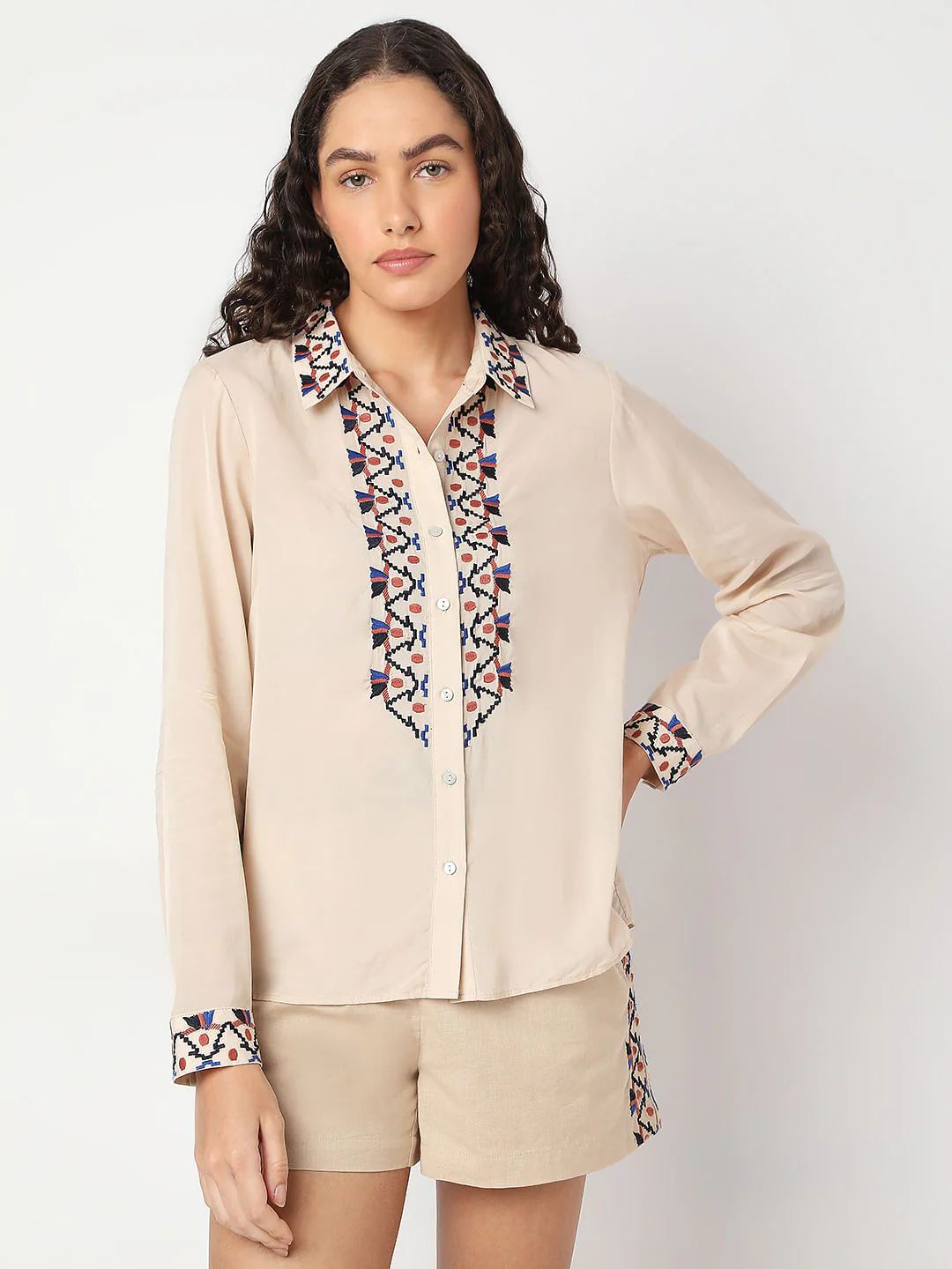 Beige Printed Co-Ord Set Shirt - Image 2
