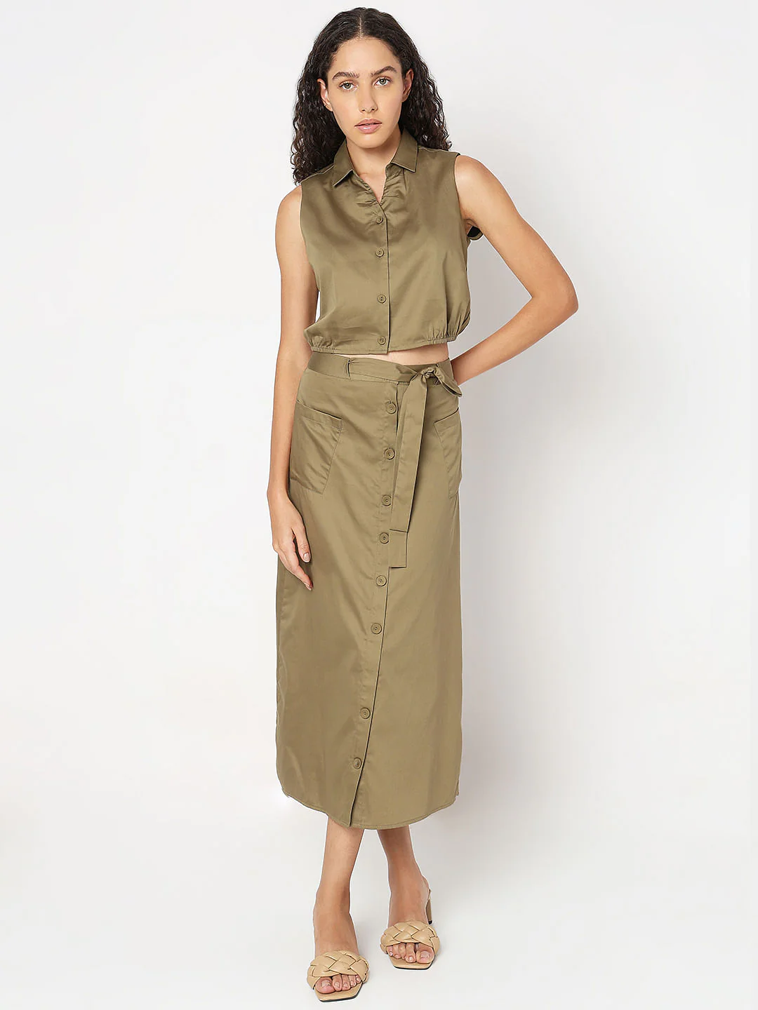 Green Sleeveless Co-Ord Set Shirt - Image 5
