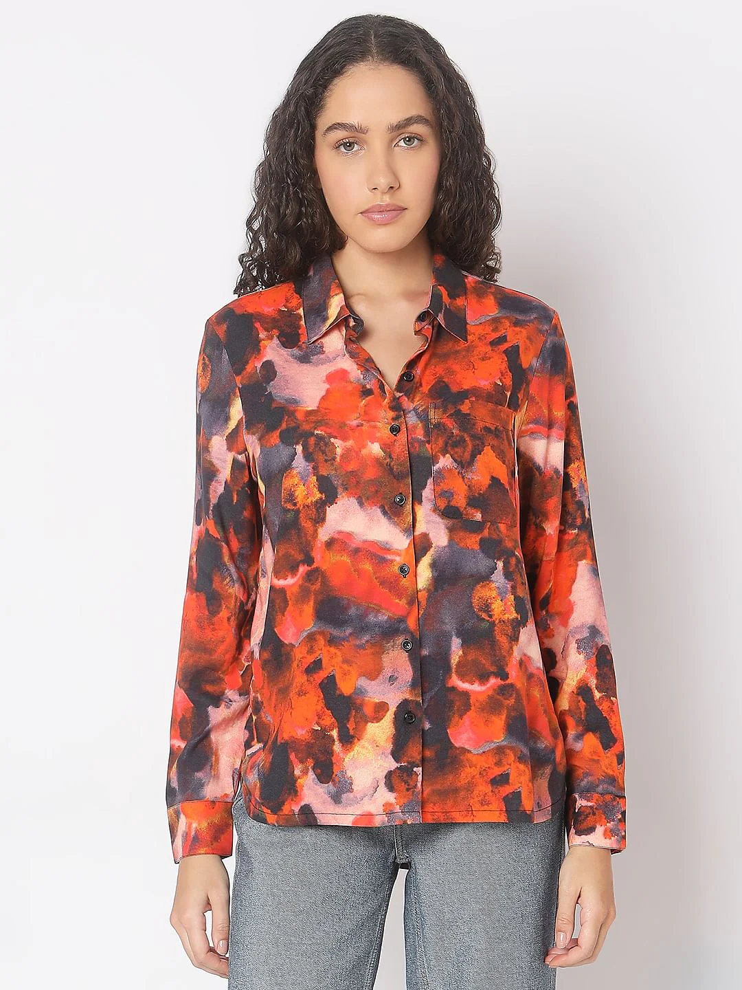 Orange Floral Print Shirt - Image 2