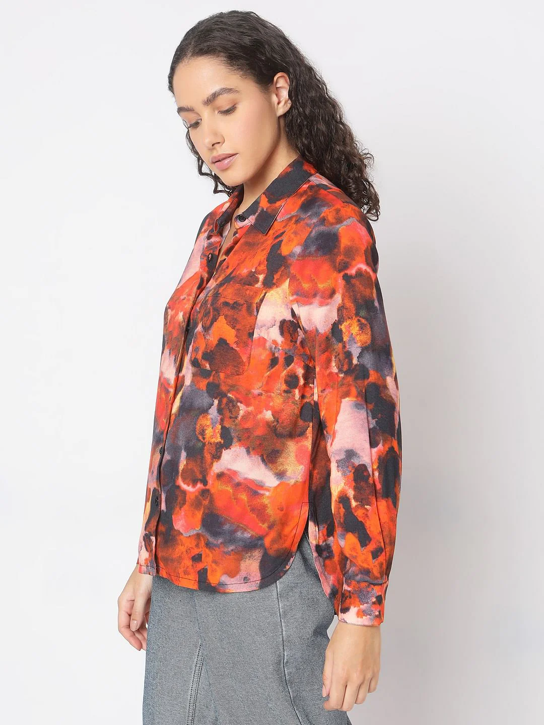 Orange Floral Print Shirt - Image 3