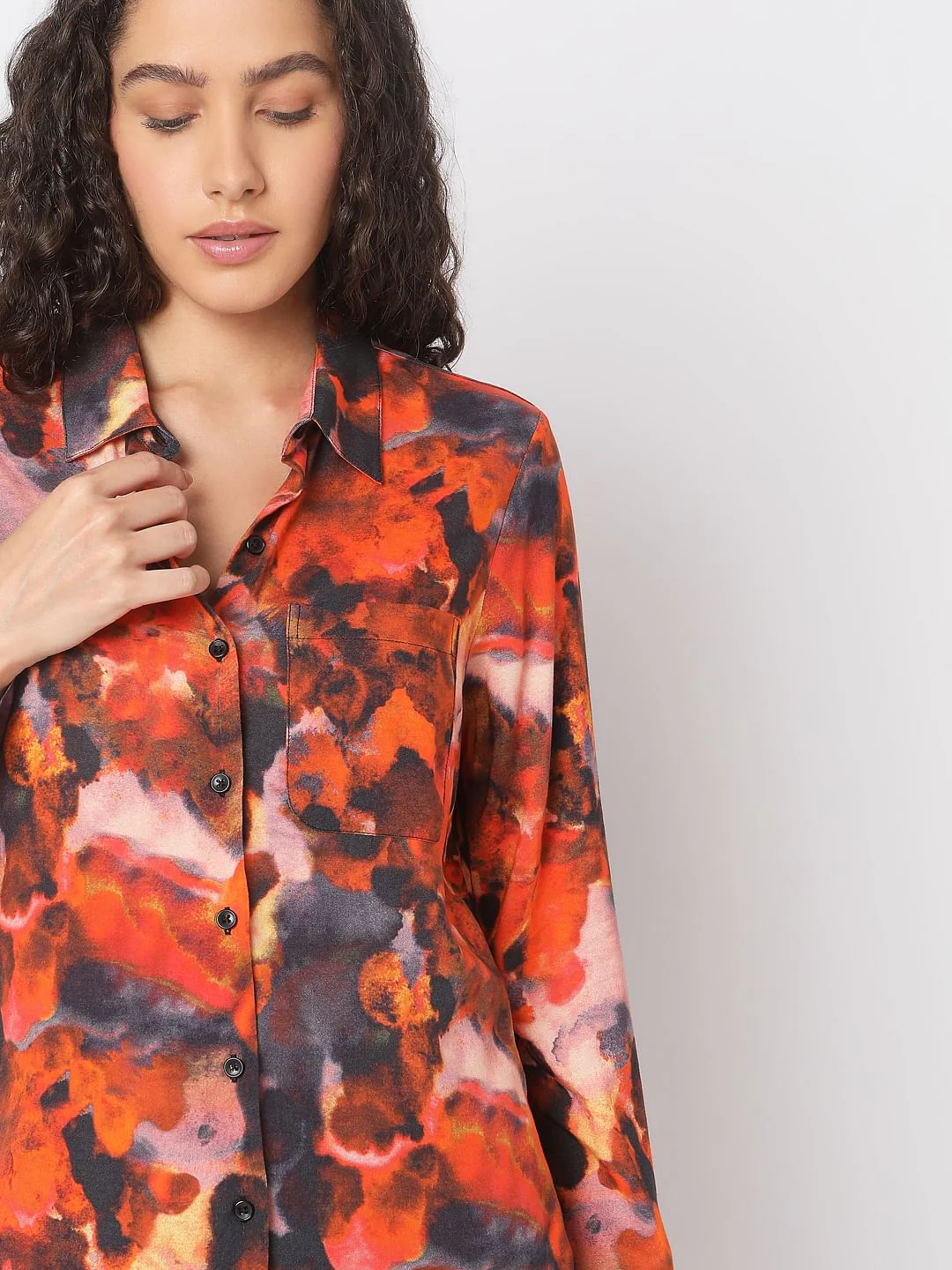 Orange Floral Print Shirt - Image 6