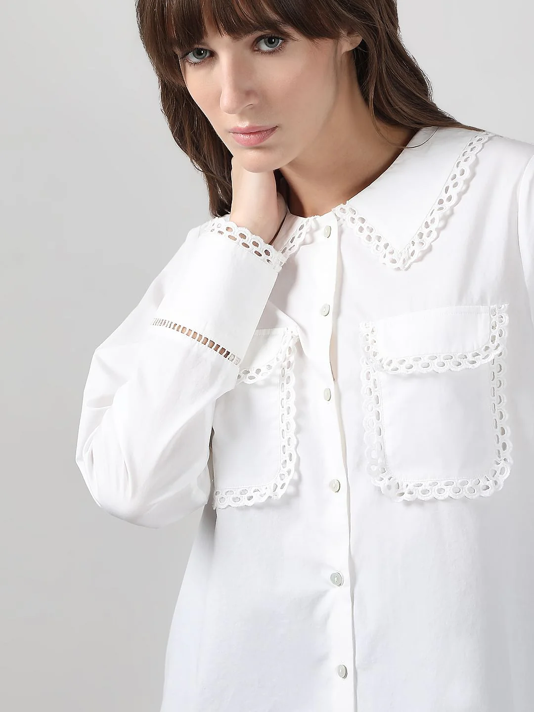 Off-White Lace Cotton Shirt - Image 6