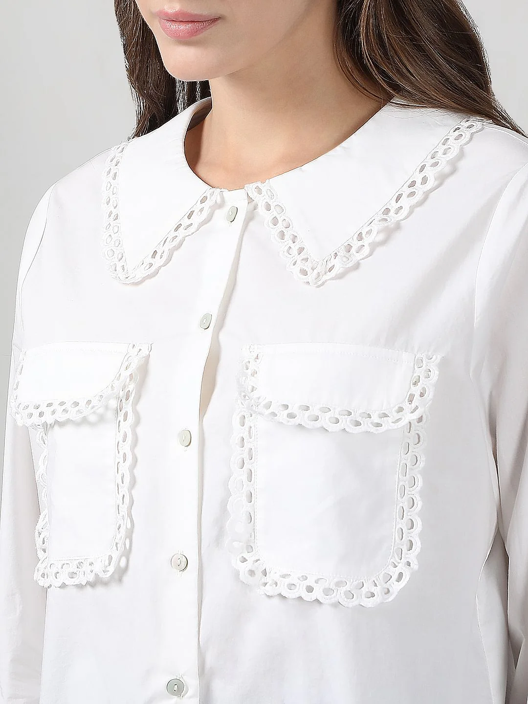 Off-White Lace Cotton Shirt - Image 8