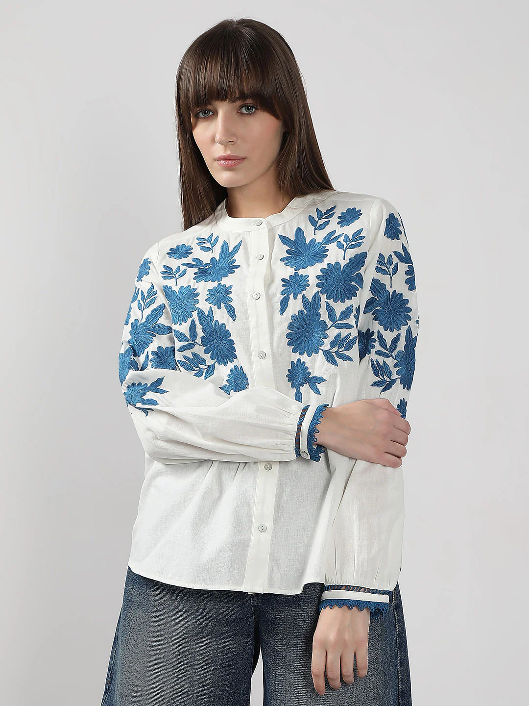 White Embroidered Cotton Shirt - Image 2
