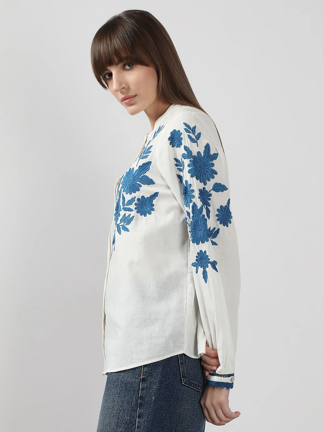 White Embroidered Cotton Shirt - Image 3