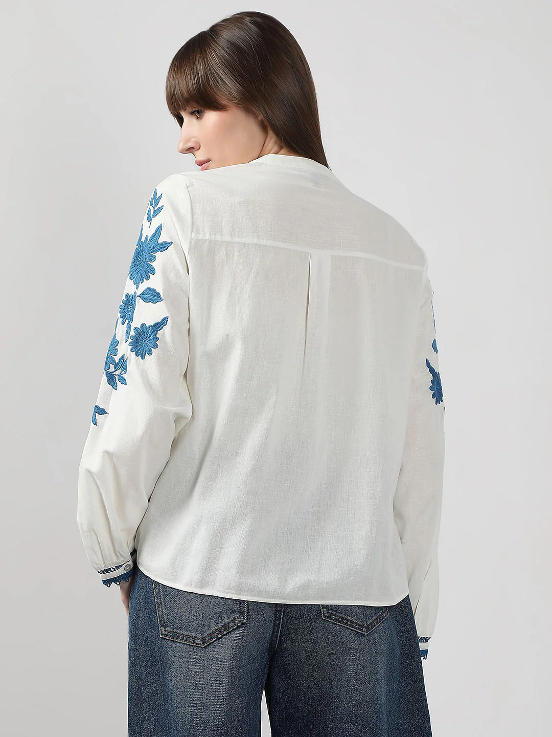 White Embroidered Cotton Shirt - Image 4