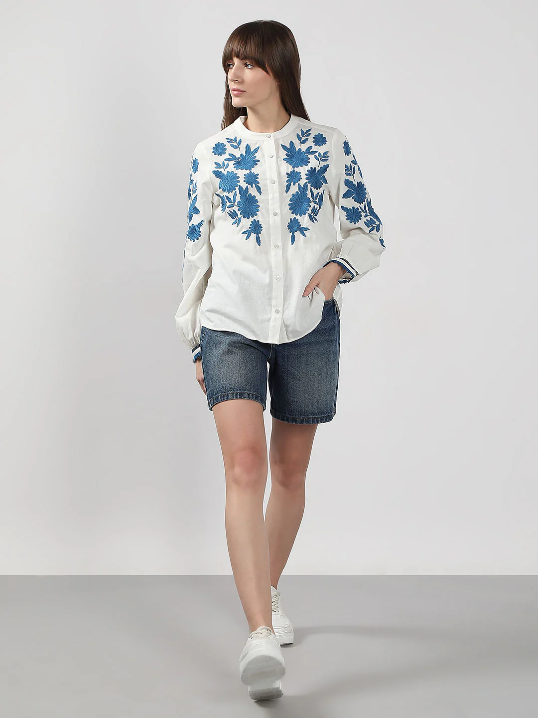 White Embroidered Cotton Shirt - Image 5