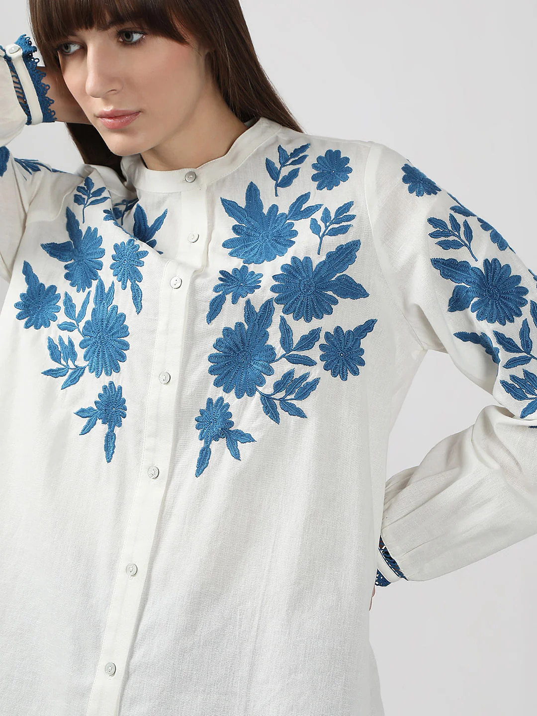 White Embroidered Cotton Shirt - Image 6