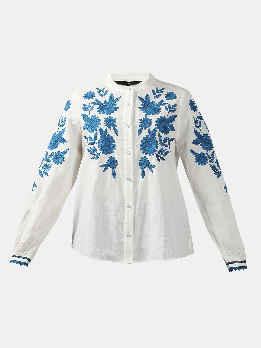 White Embroidered Cotton Shirt - Image 7