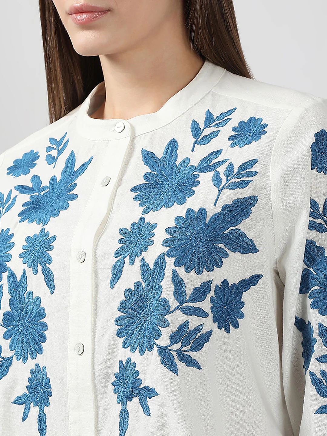 White Embroidered Cotton Shirt - Image 8