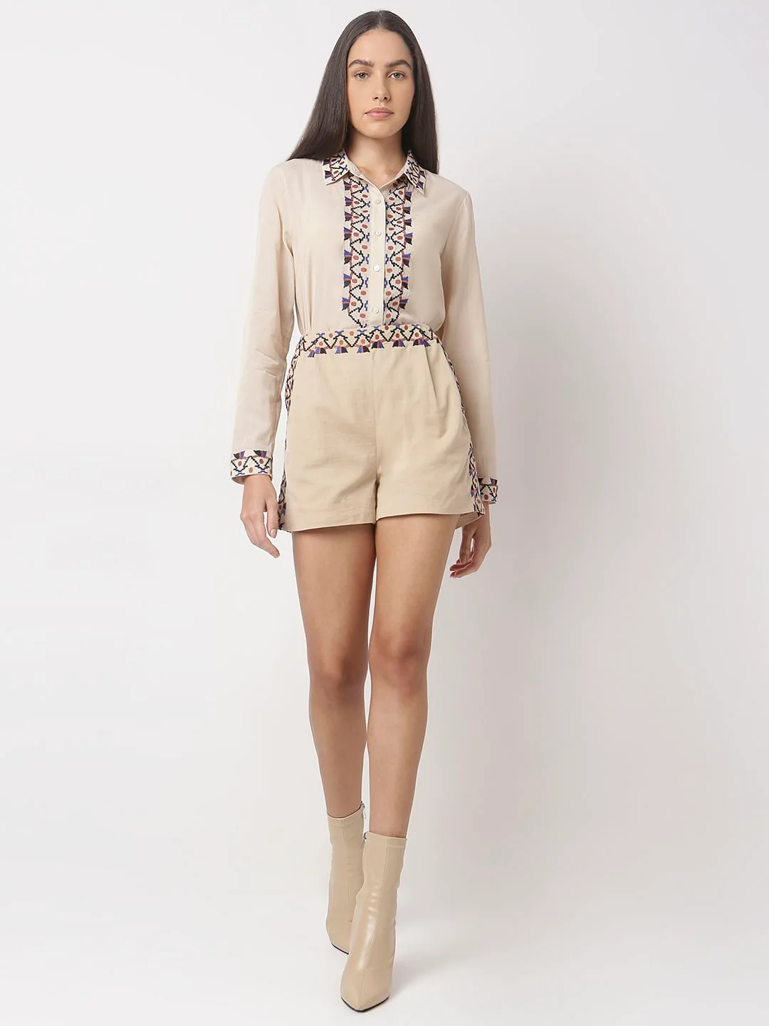 Beige Printed Co-Ord Set Shorts - Image 5