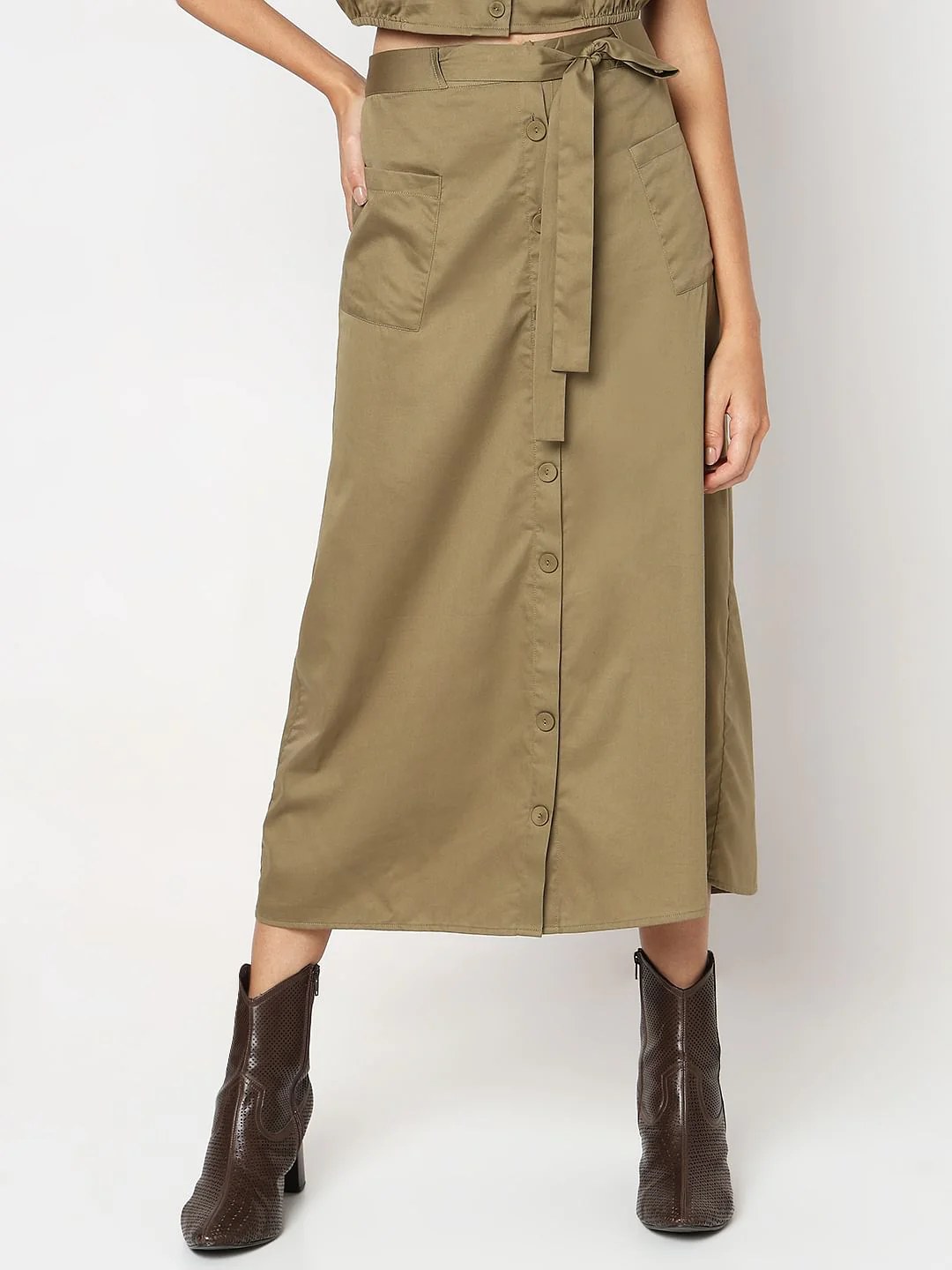 Green High Rise Midi Skirt - Image 2