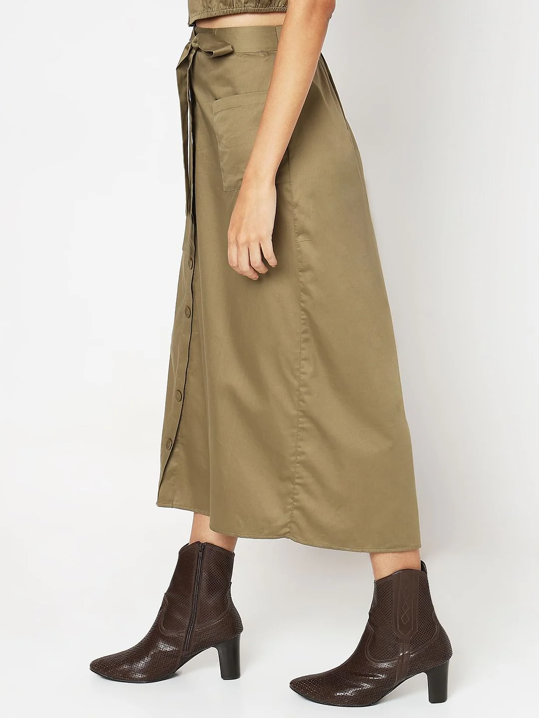 Green High Rise Midi Skirt - Image 3