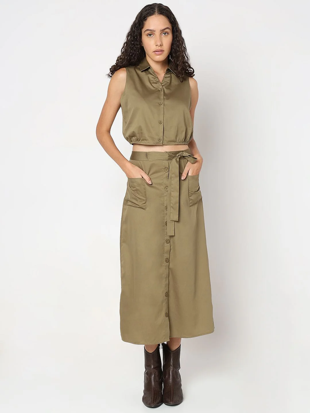 Green High Rise Midi Skirt - Image 5