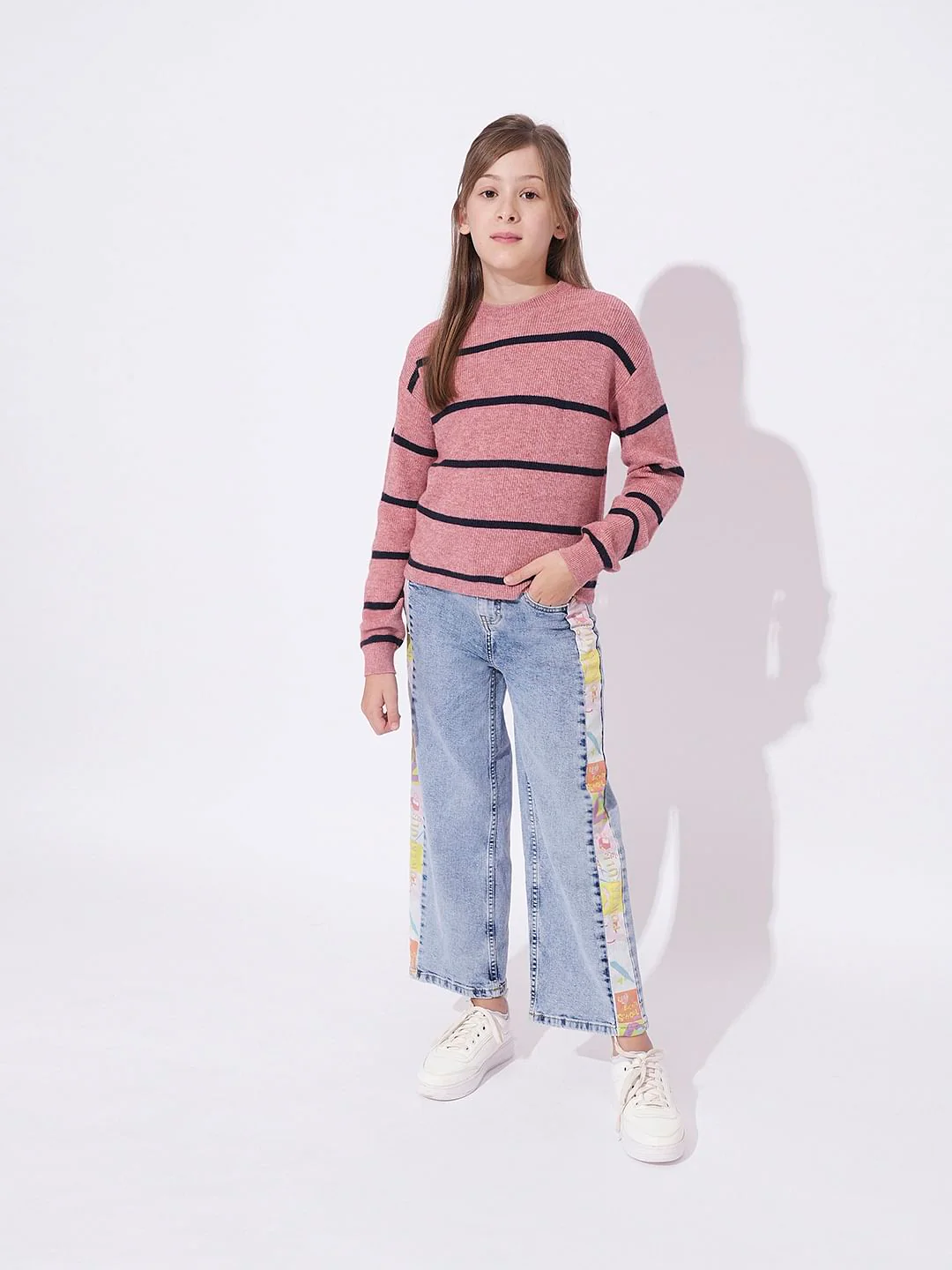 Girls Wide Leg Printed Jeans