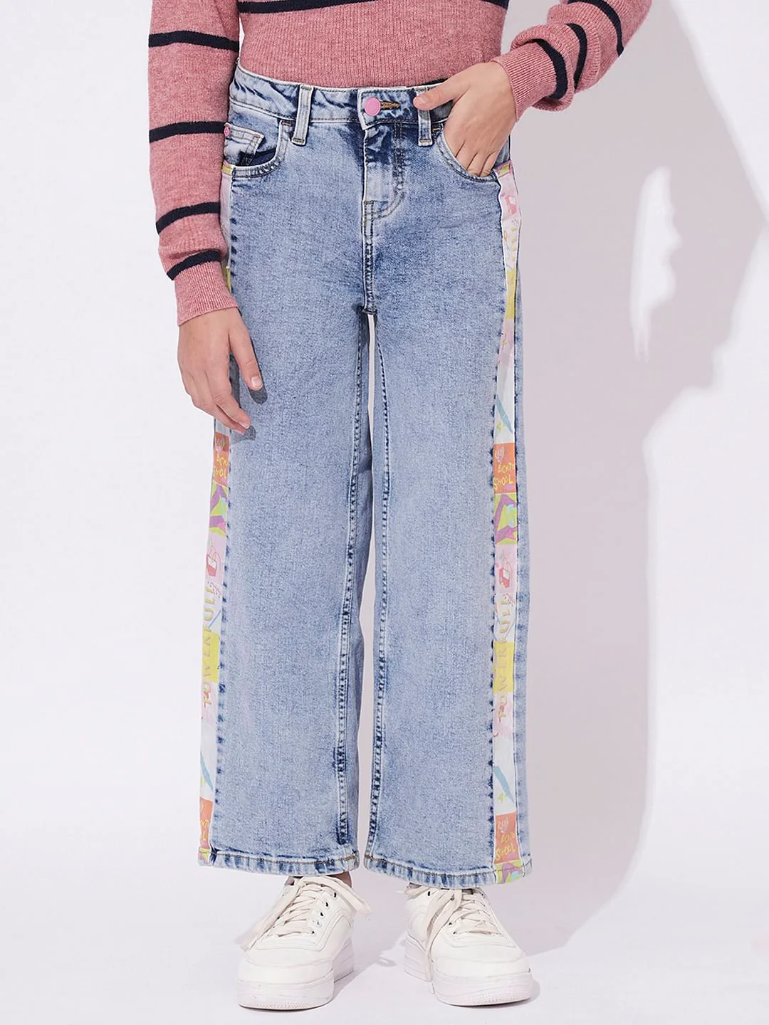 Girls Wide Leg Printed Jeans - Image 2