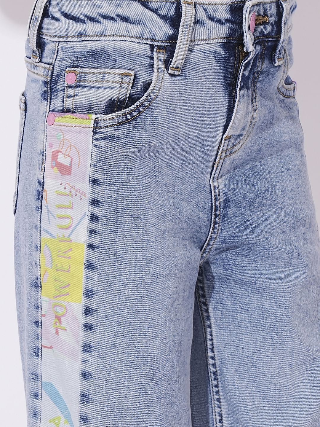 Girls Wide Leg Printed Jeans - Image 4