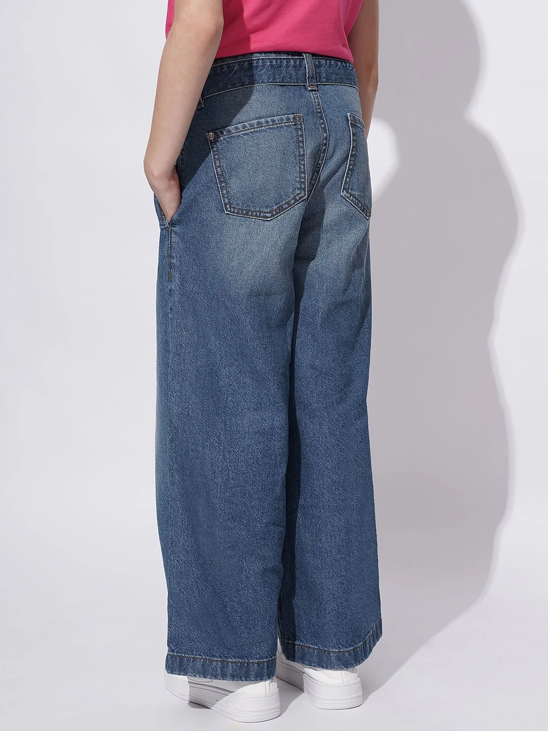 Girls Blue High Rise Wide Leg Jeans - Image 3